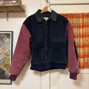 90s Multicolor Block Suede Leather Jacket Coat Paris Sport Club